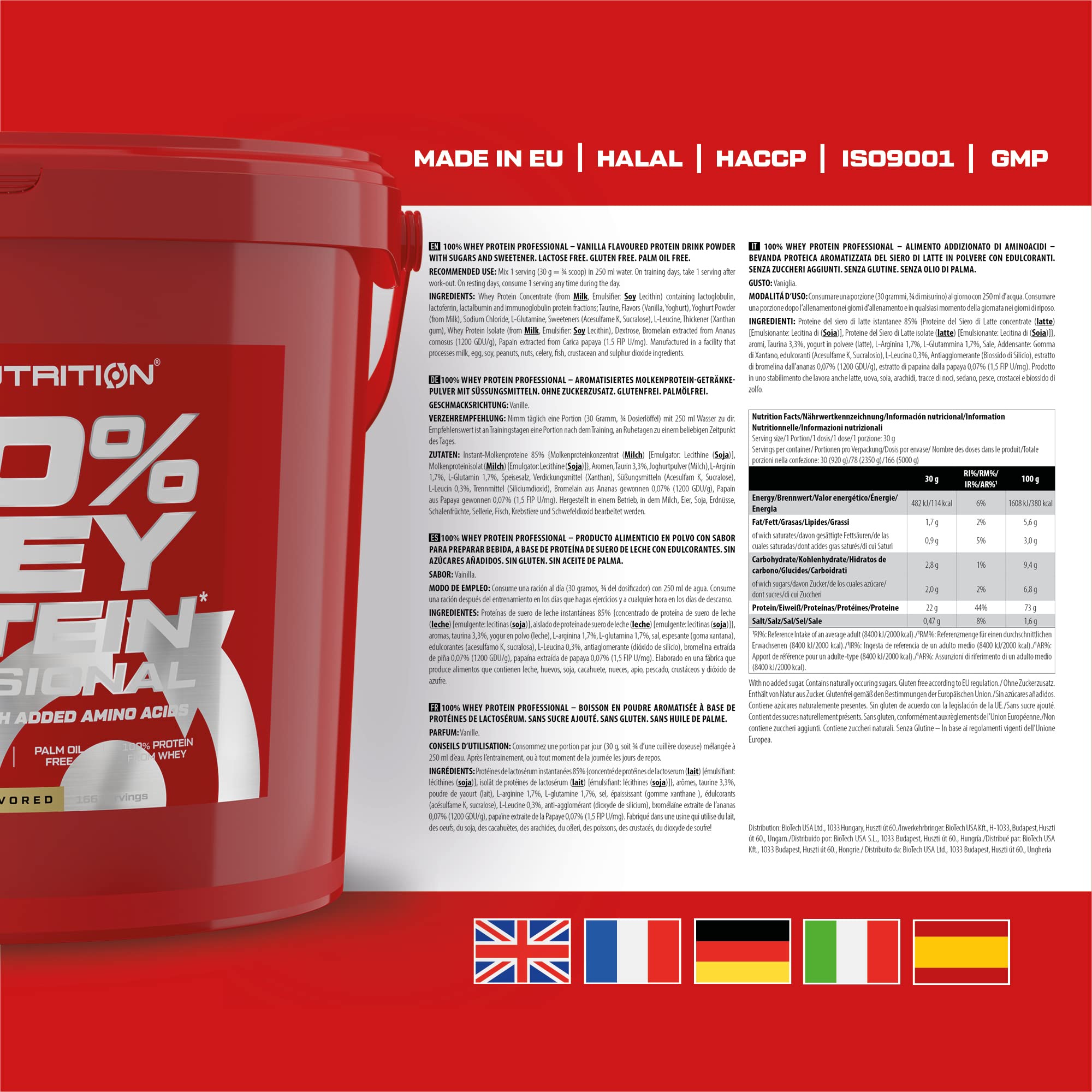 Scitec Nutrition 100% Whey Protein Professional - Molkenprotein-Komplex | Aus Konzentrat und Isolat - mit Verdauungsenzymen und zusätzlichen Aminosäuren - 5 kg, Vanille