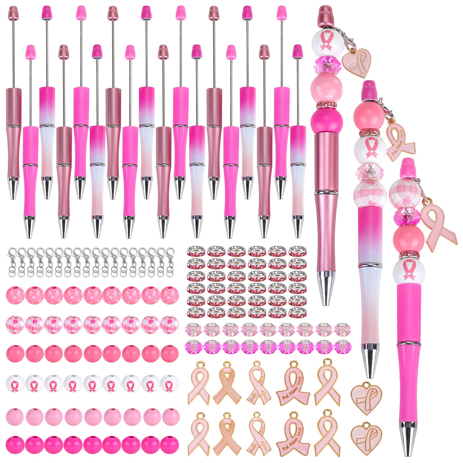 WEWAYSMILE DIY Black Ink Pens Beaded, Breast Cancer Pink Beadable Pens Sets