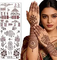 Tatuagens temporárias florais de renda marrom com 8 peças – Arte corporal estilo indiano Boho para mãos, braços, festivais, casamentos, festas
