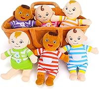 Qpewep Basket of Babies: 6 Diverse 8" Plush Dolls with Interchangeable Clothes & Soft Storage Basket for Imaginative Play