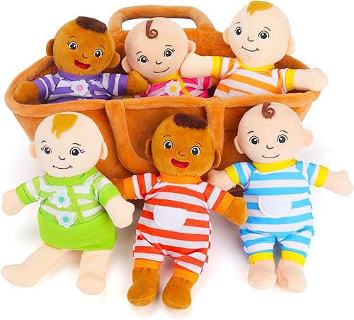 Cesta de muñecas de felpa para bebés, muñecas de peluche de 8 pulgadas, juego de 6 piezas intercambiables para ropa intercambiable, figuras de felpa
