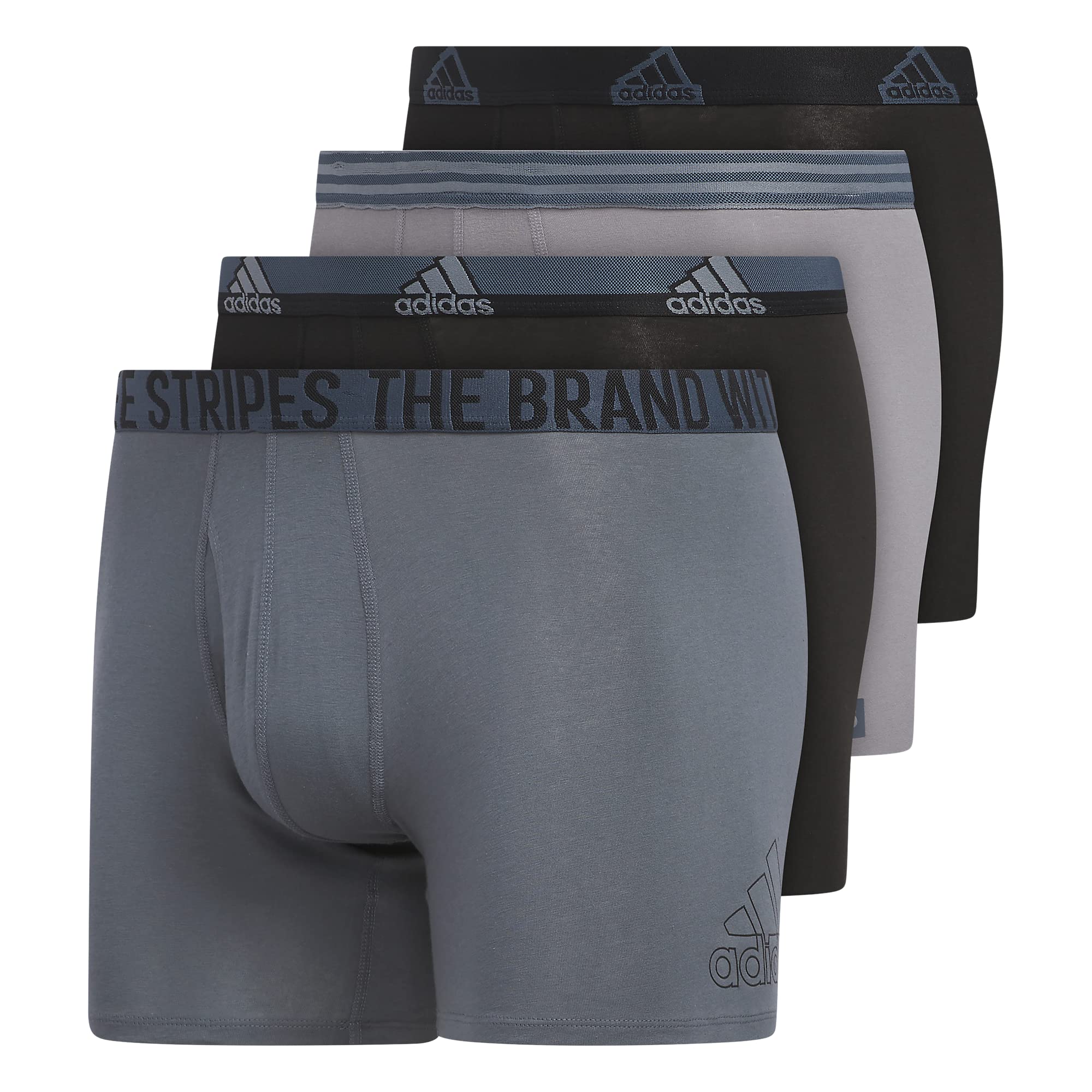 Adidas Men's Black/Onix Grey/Grey Stretch Cotton Boxer Brief Underwear (4-Pack), Medium, M