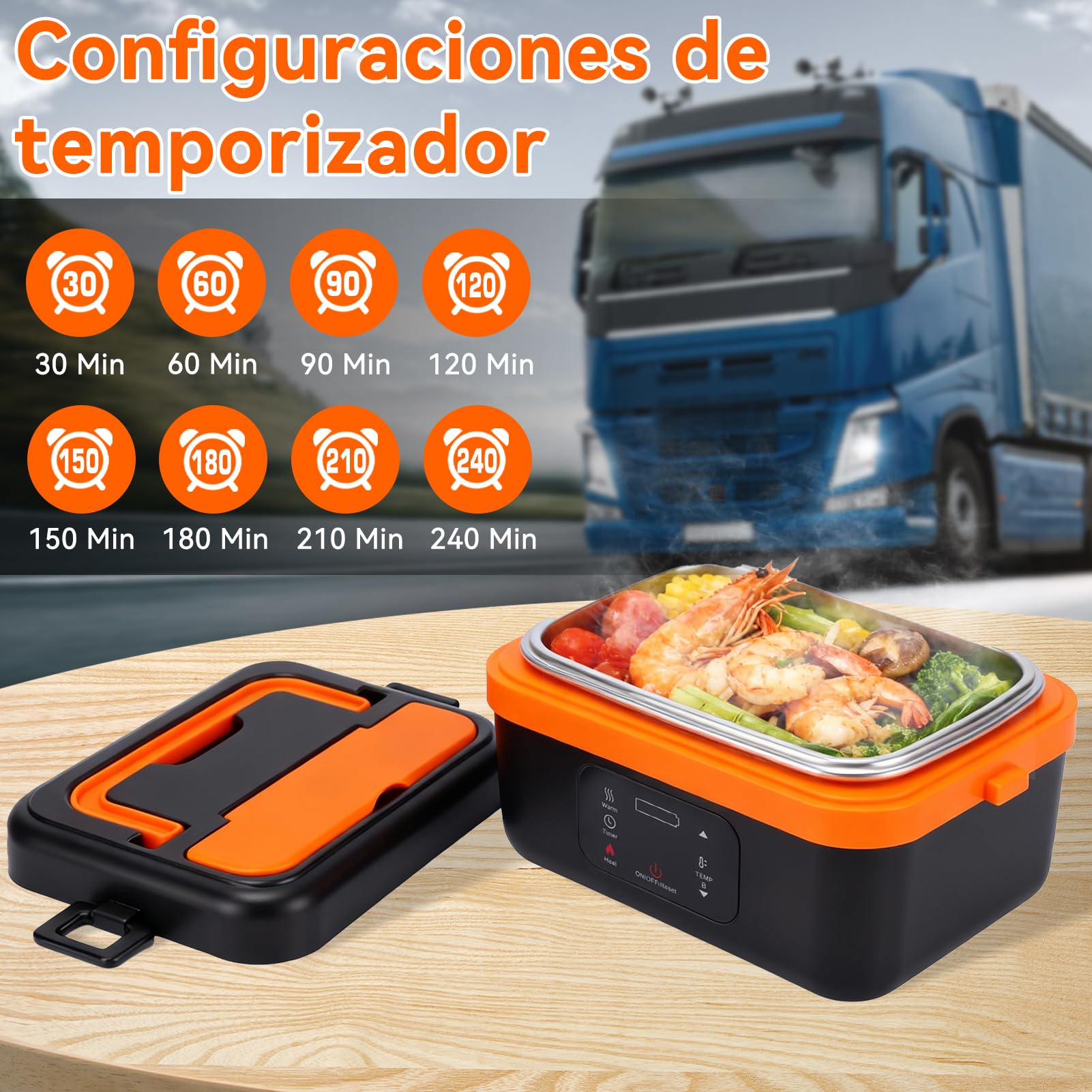 1L fiambrera electrica Calentador de Comida Portátil con Batería 16000mAh | Temporizador, Mantenimiento Calor con Bolsa de Almacenamiento para Cuchara y Para Oficina,Obra,Coche