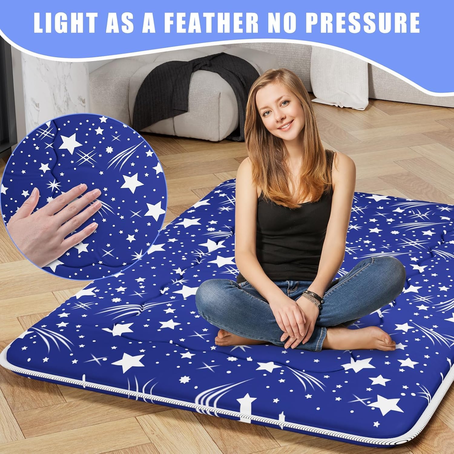 Kiseely Japanische Futon-Matratze, Faltbare Tatami-Matte, tragbare Schlafunterlage mit Tasche und Gurt, Bodenmatratze, verdickte Schlafmatratze, Camping-Matratze (Blau YU1, 120X200cm)