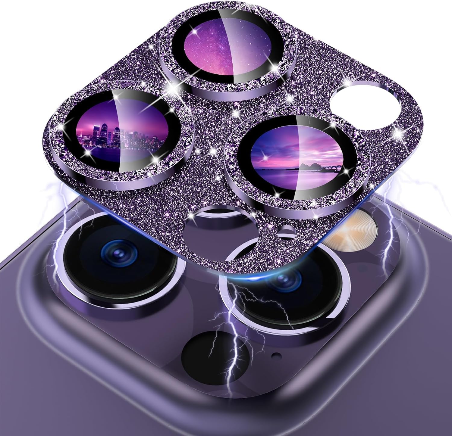 CloudValley for iPhone 14 Pro/iPhone 14 Pro Max Glitter Camera Lens Protector, 9H Tempered Glass [All in 1 Design], Case Friendly Anti-Scatch High