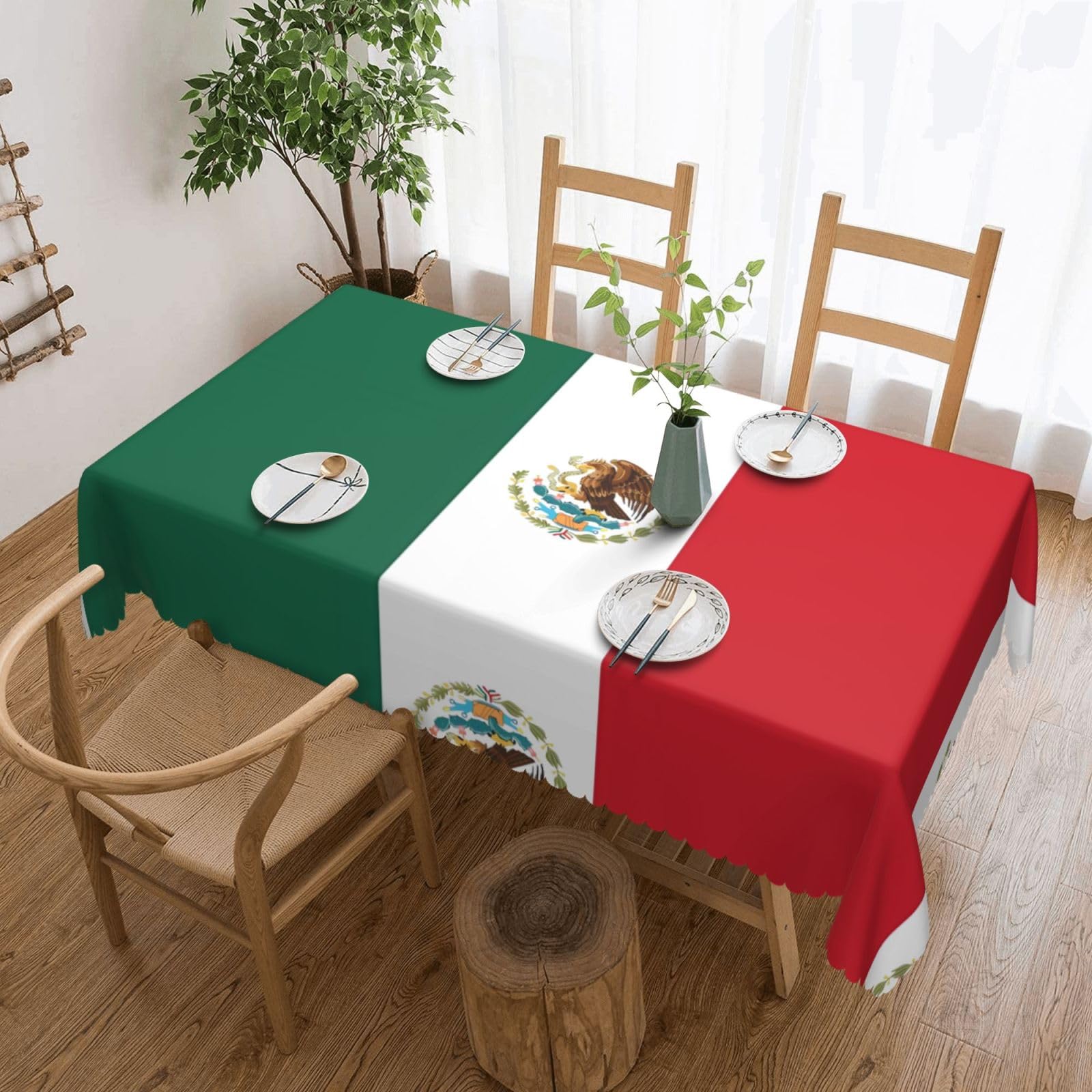 HLSBSSL Flag of Mexico Patterned square lace tablecloth, wrinkle-resistant and durable, suitable for dining tables, parties, etc.