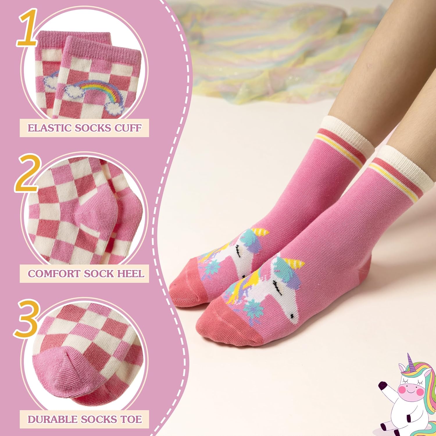 Girls Socks Unicorn Kids Crew Funny Cotton Cute Animal Novelty Cartoon Pattern Fashion Crazy Socks 6 Pairs - Image 5