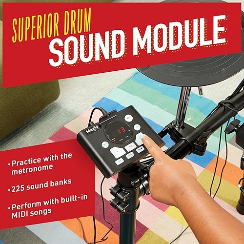 Miniatura 4 de Mendini by Cecilio Kit de batería eléctrica, 8 piezas electrónicas para niños y adultos con juego de batería silenciosa de malla y almohadillas de