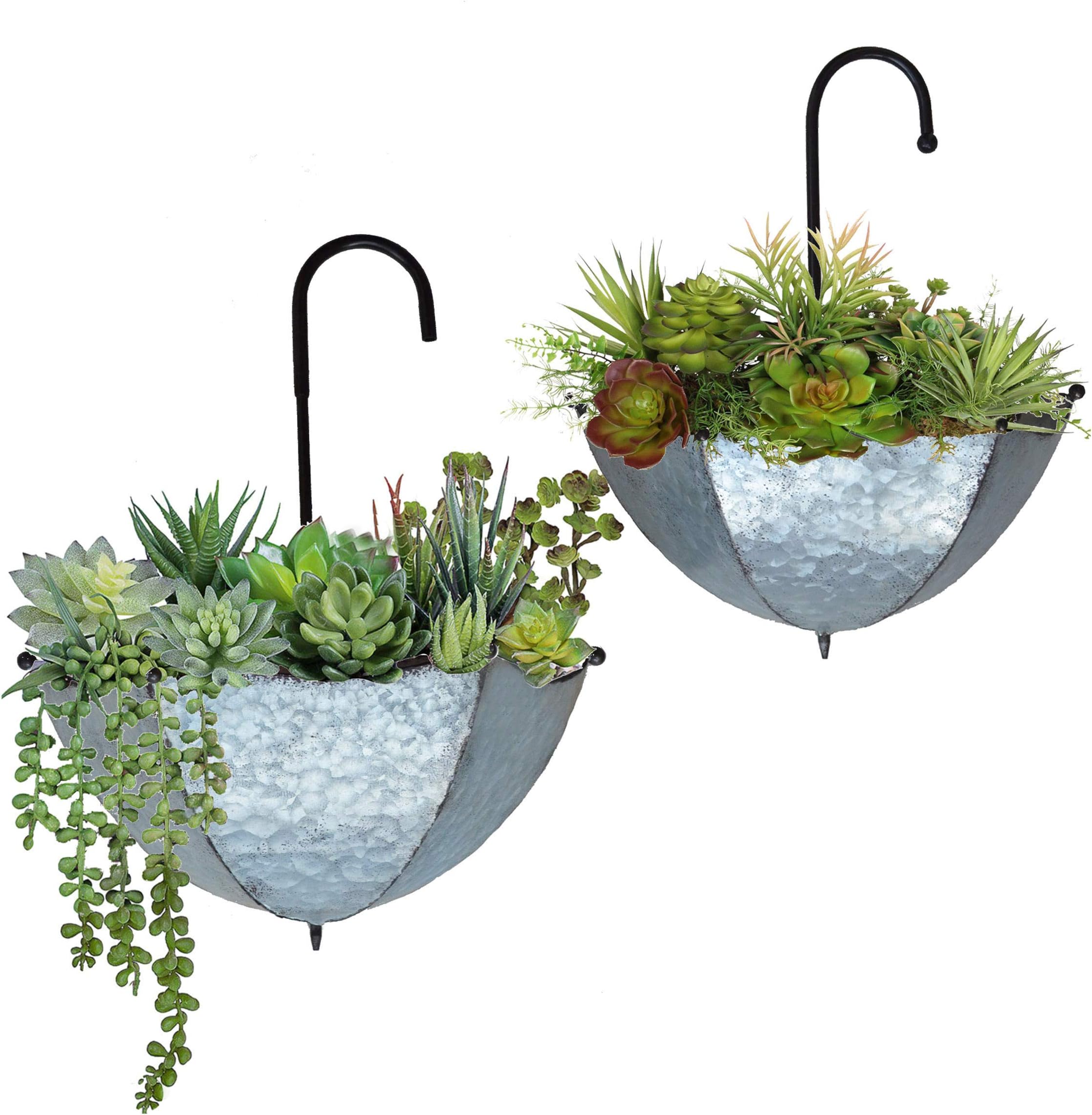 GIFTME 5 Set of 2 Galvanized Metal Umbrella Hanging Wall Planter Flower Holder Indoor or Outdoor Garden Succulent Wall Planter Set