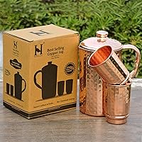 Vista 9 de HealthGoodsIn - Jarra de agua martillada de cobre puro con 2 vasos de cobre martillado Jarra de cobre y vasos para beneficios de salud Ayurveda