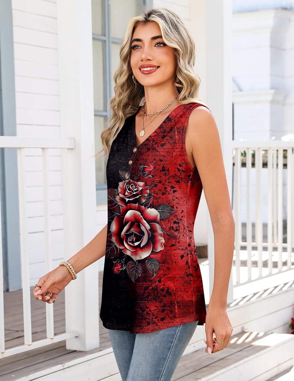 Zeagoo Tank Tops for Women 2026 Summer Top Henley Shirts Dressy Casual Loose Fit V-Neck Button Down Sleeveless Tshirt Blouse - Image 4