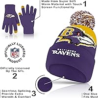 Vista 138 de Ultra Game Gorro de invierno de punto súper suave oficial de la NFL con guantes extra cálidos para pantalla táctil
