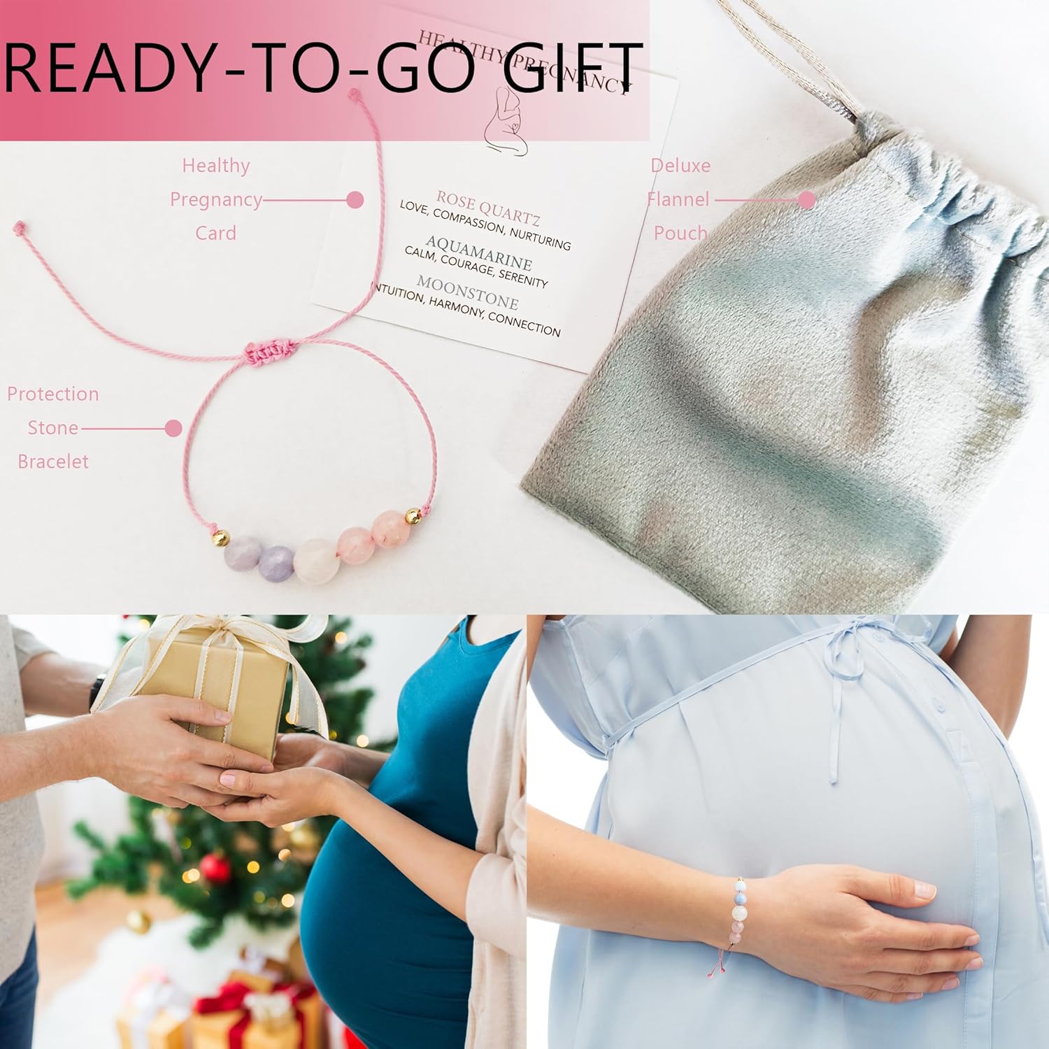 Eioi & Lmnm Pregnancy Must Haves Bracelet, Healthy Pregnancy Gift, Stone Bracelet, Mother to Be Gifts, Spiritual Bracelets for Pregnant Women, Pregnancy Announcement Gift for Expecting New Mom, Mothers Day Bracelets Jewelry - Image 6