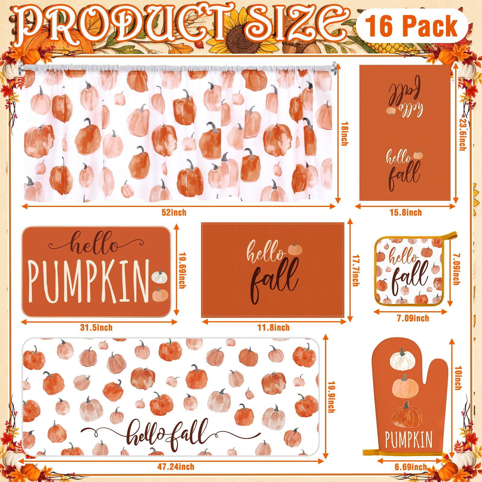 Fall Thanksgiving Kitchen Decor Set - 16 Pcs -3