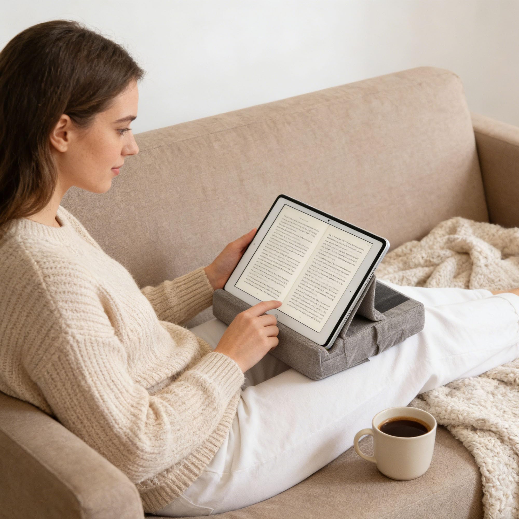 Almohada de Lectura Plana, Soporte Tablet Cama, Estantería de Soporte Triangular Plegable, Almohada de Lectura Portátil Multifuncional, Para Tabletas, Teléfonos Móviles y Almohadas de Lectura