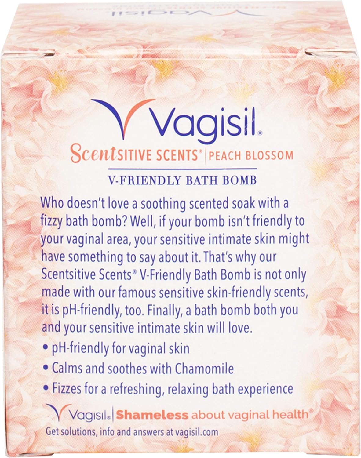 Vagisil Scentsitive Scents V-Friendly Bath Bomb, pH-Friendly for Sensitive Vaginal Skin, Peach Blossom