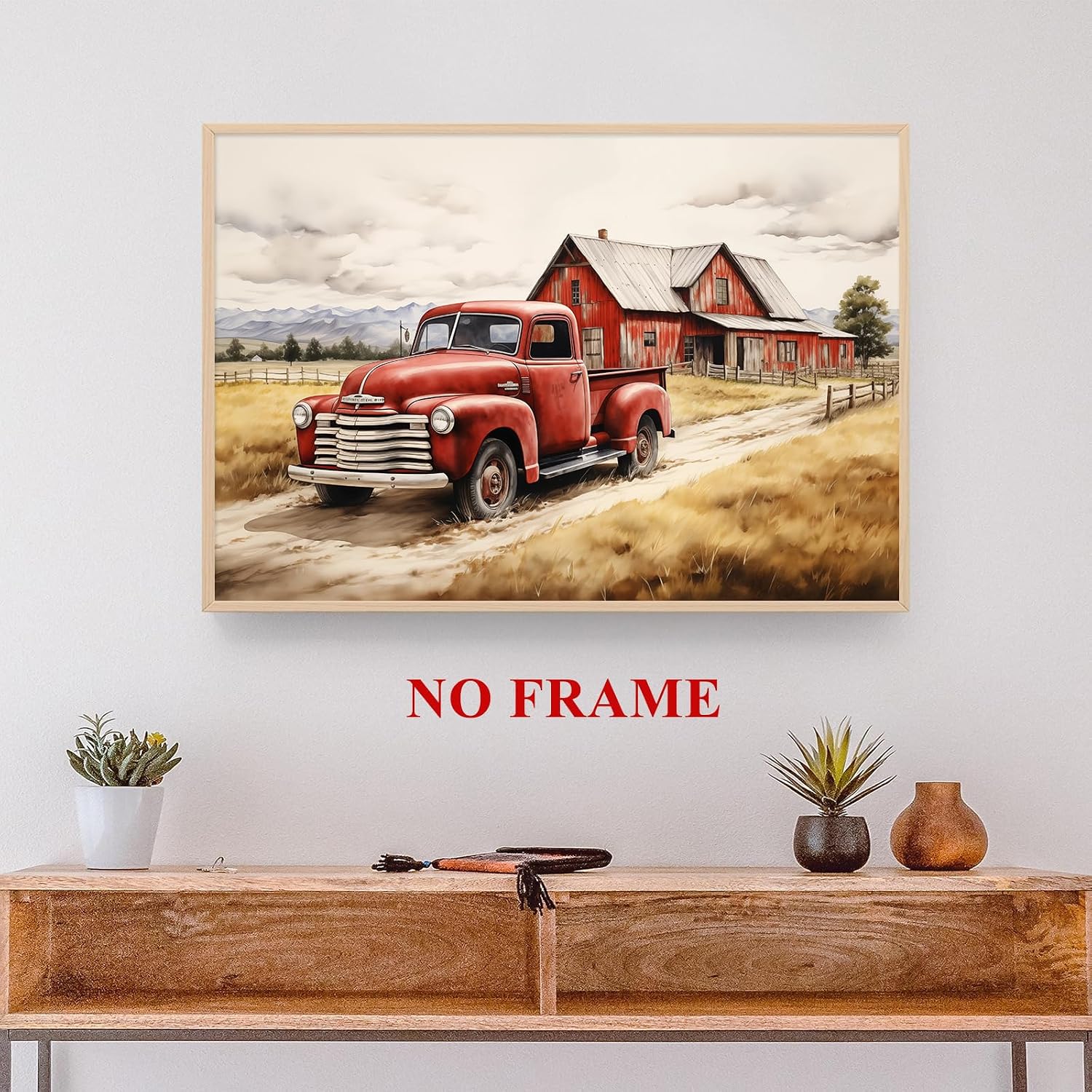 Red Barn Artwork Old Barn Posters Country Landscape Wall Art Red Truck Poster Vintage Truck Painting Rustic Landscape Prints Barn Truck Pictures Farmhouse Barn Prints for Living Room 16x24in No Frame