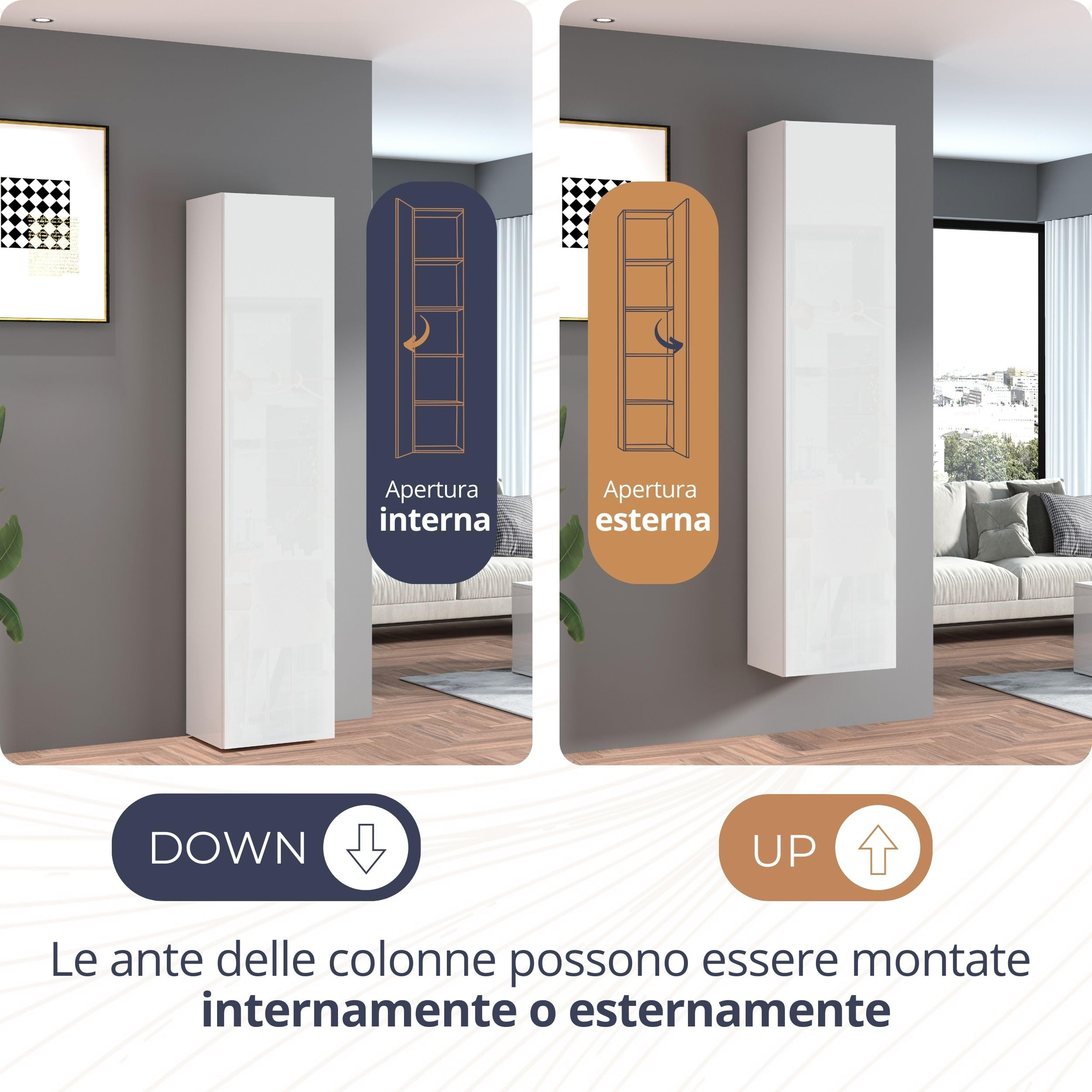 Mobile Ingresso EGYPT WHOUS - Legno, 3 Ripiani, 4 Vani, 45x34.2x190 Cm, Made Italy, Design Moderno - Foto 11