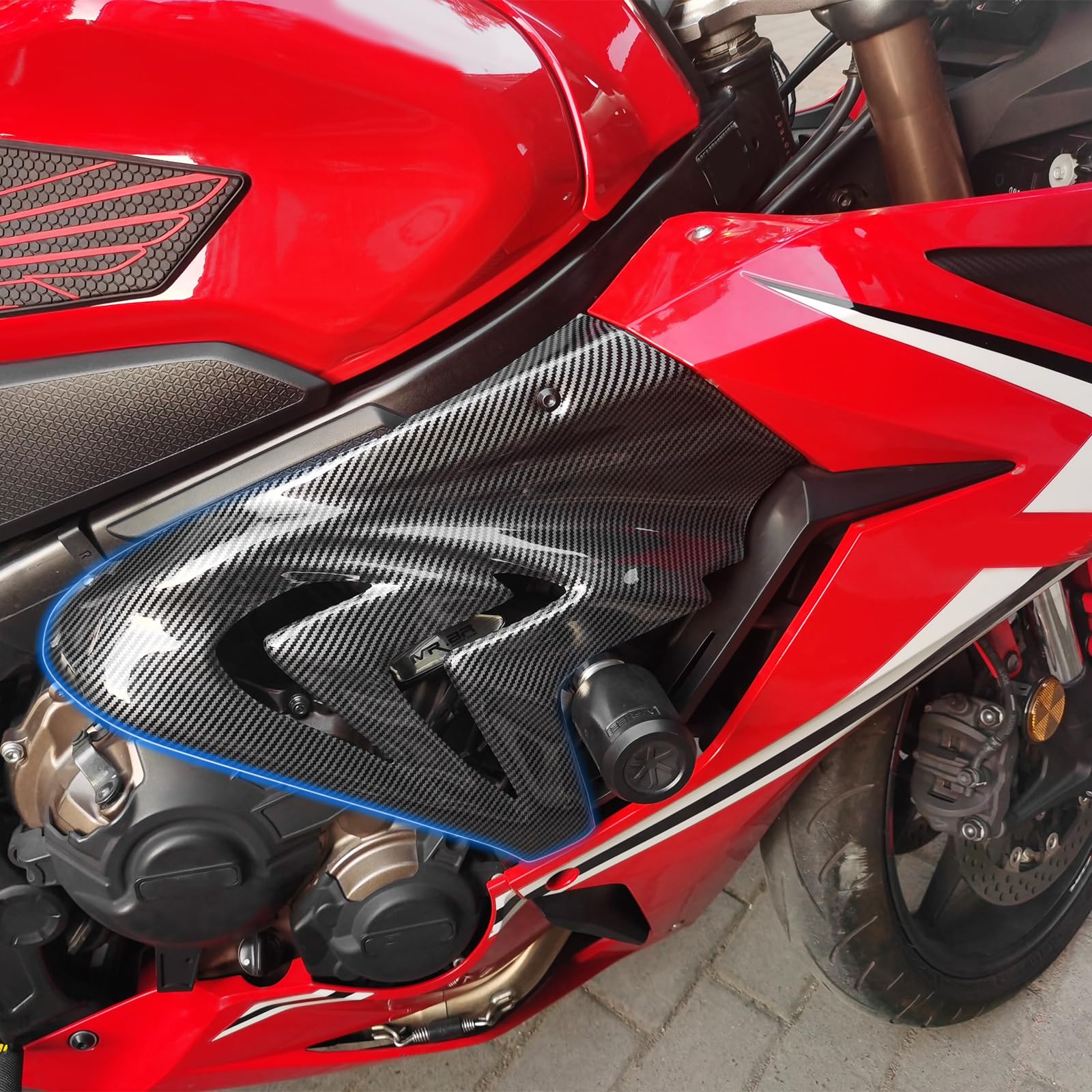 Motorrad Karosserie Seitenplatte Verkleidung Karosserie Füllung Injektionsrahmen Spoiler Seiten Cowl Abdeckung Panel für CBR 650R CBR650R CBR 650 R Zubehör 2019-2023 (Carbon-Look)