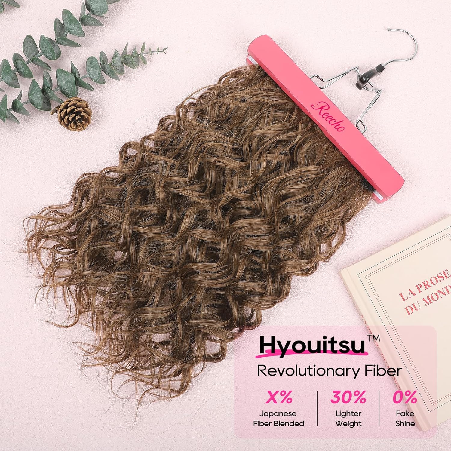 REECHO Curly Hair Extensions, 4PCS 16 inch Clip in Hair Extensions Lace Weft Short Curly Hair Extensions Clip Ins Invisible Natural Hairpieces for Women, Light Brown