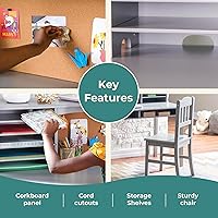 Vista 4 de Guidecraft Juego de escritorio y silla multimedia - Gris: estación de trabajo para computadora para estudiantes, escritorio de estudio con gabinete