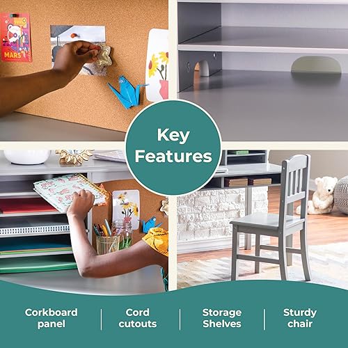 Miniatura 4 de Guidecraft Juego de escritorio y silla multimedia - Gris: estación de trabajo para computadora para estudiantes, escritorio de estudio con gabinete