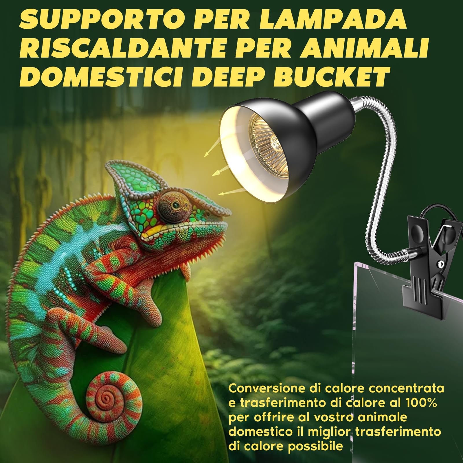Lampada Riscaldante, Lampada Riscaldante per Terrario E27 con Funzione Timer e Controllo della Temperatura, Include Due Lampadine Riscaldanti E27 UVA UVB da 100W con Clip per Tartarughe