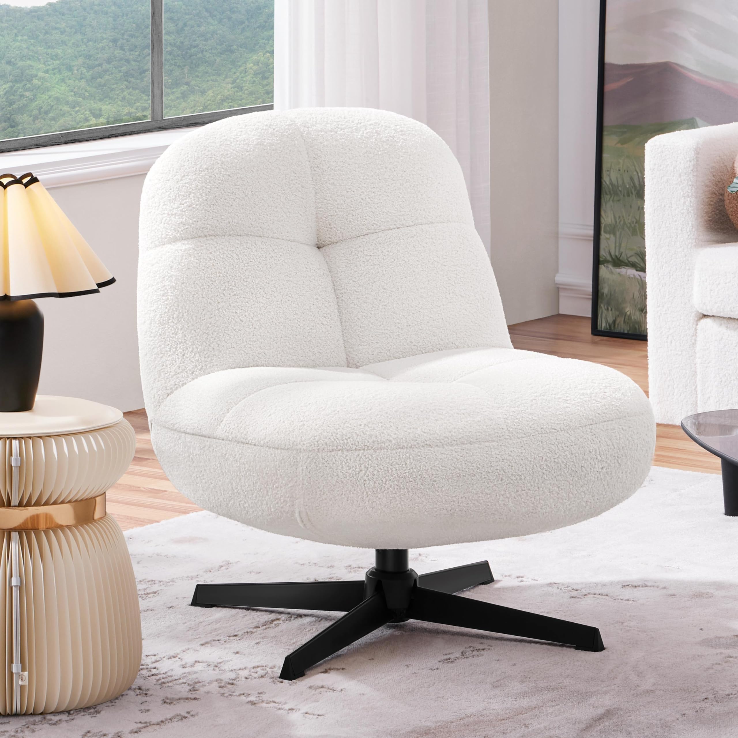 Yaheetech Boucle Tub Chair 360 Degree Swivel Accent Chair Fuzzy