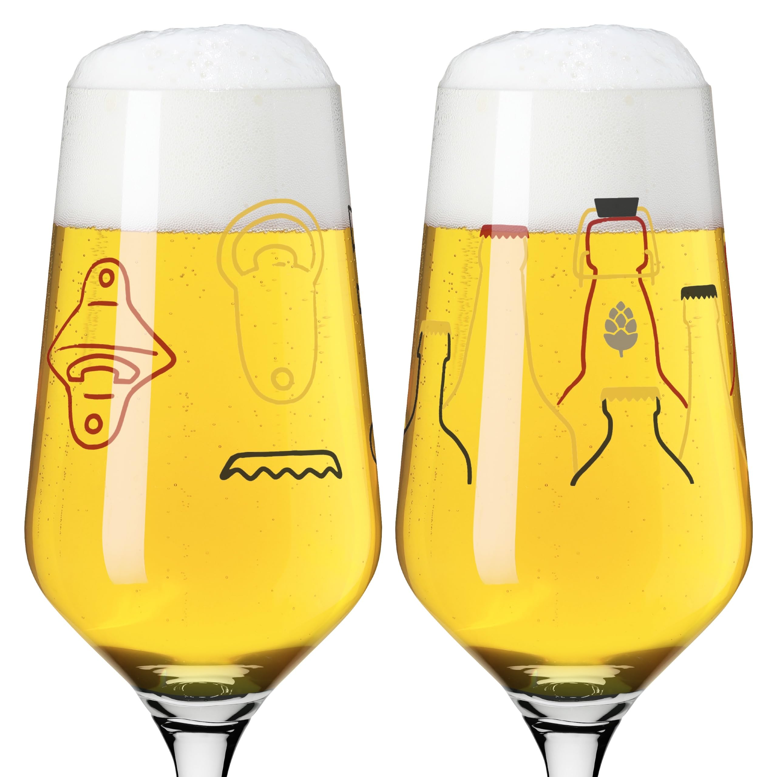 RITZENHOFF 3471007 Bicchiere da birra 300 ml - Set di 2 - Serie Brauchzeit, bottiglia di birra e apribottiglie, multicolore - Made in Germany