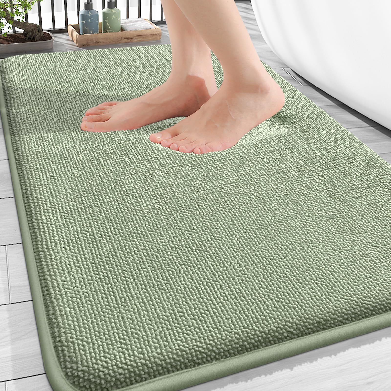 OLANLY Thick Memory Foam Bathroom Rug 30x20, Absorbent Bath Mat, Sage Green