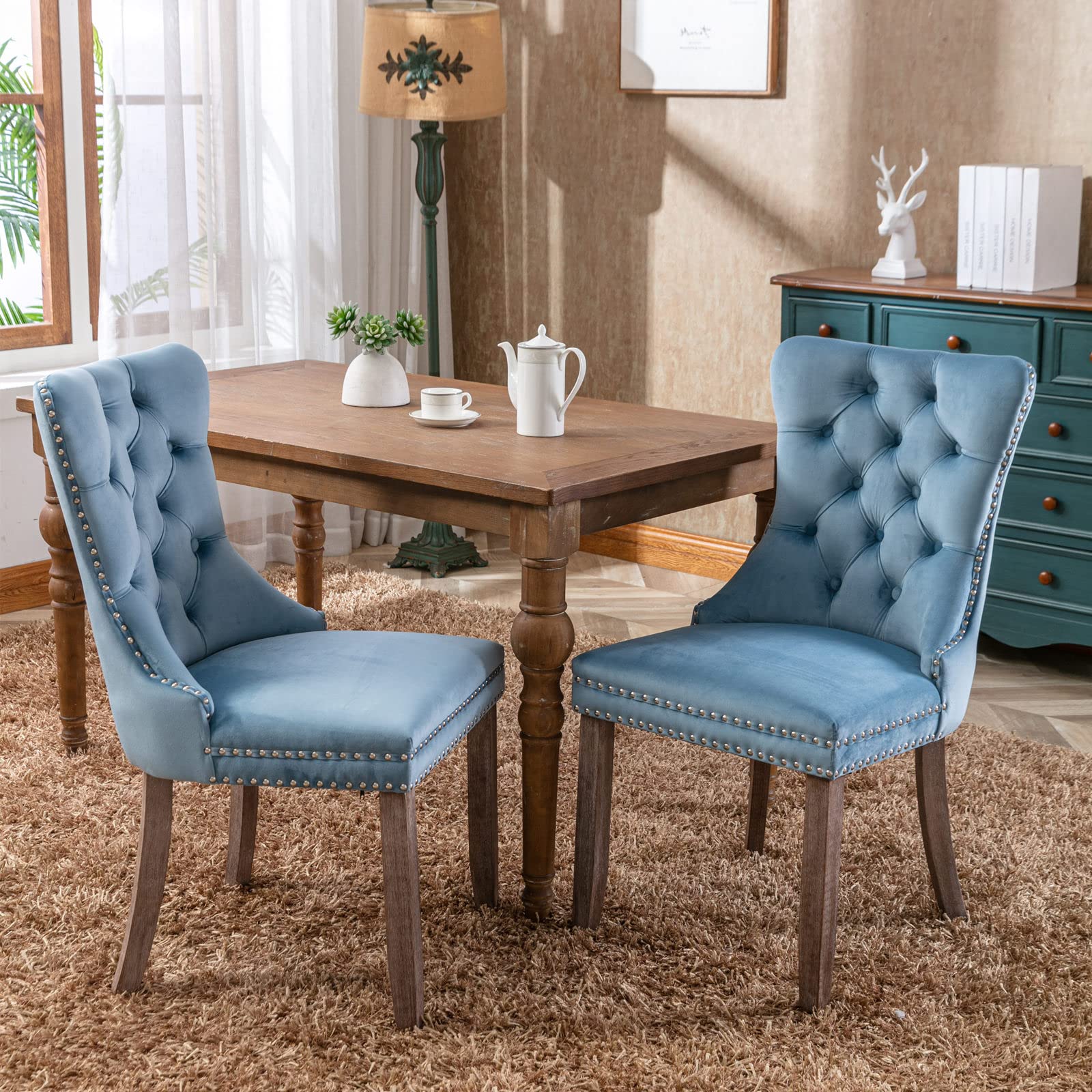 Amazon.com - Wanttii Velvet Upholstered Dining Chairs Set of 2,Kitchen Side Chairs with Nailhead ...
