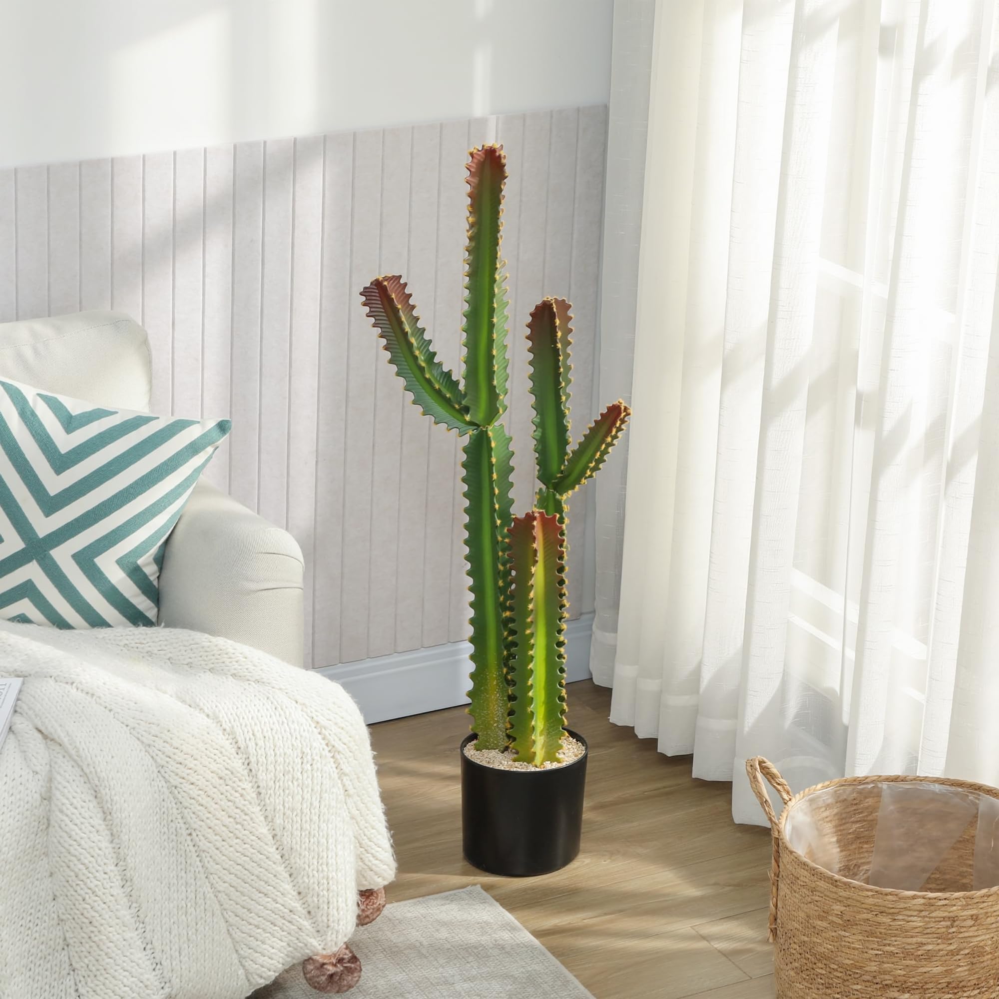 HOMCOM Plante Artificielle Intérieure 111 cm Cactus Artificiel en Pot Vert