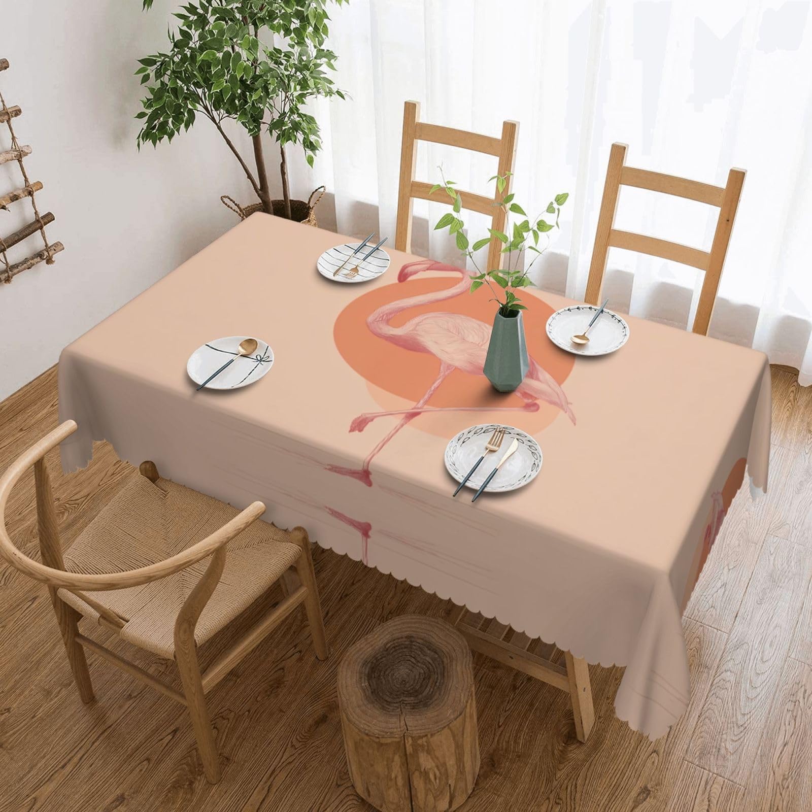 QAZWZML Sunset and Red Bird Printed tablecloth, made of thick polyester with lace trim, suitable for dining rooms, picnics, and weddings