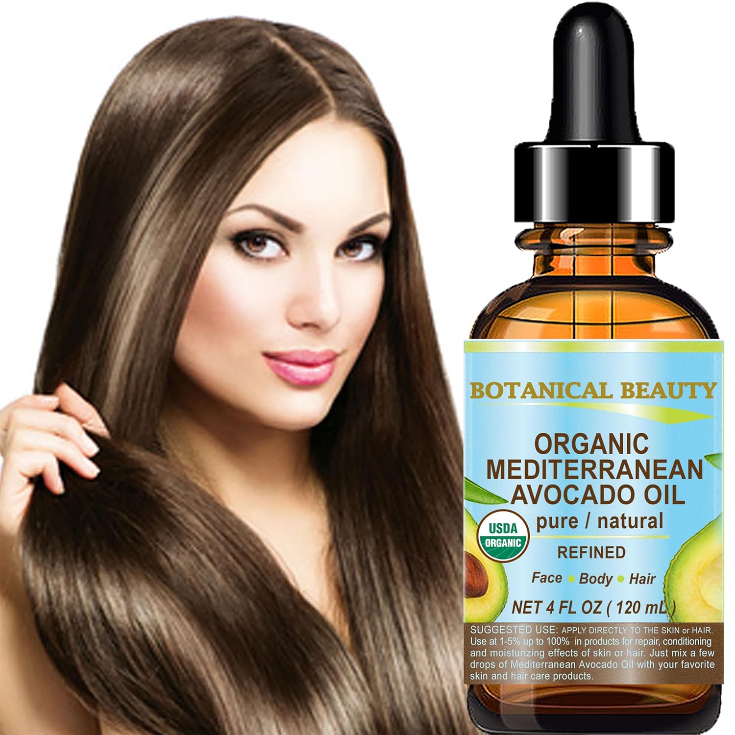 Botanical Beauty Italian ORGANIC AVOCADO OIL 100% Pure Natural Refined Undiluted Cold Pressed for Face, Body, Feet, Hair, Massage and Nail Care. 4 Fl. oz-120 ml. - Image 3
