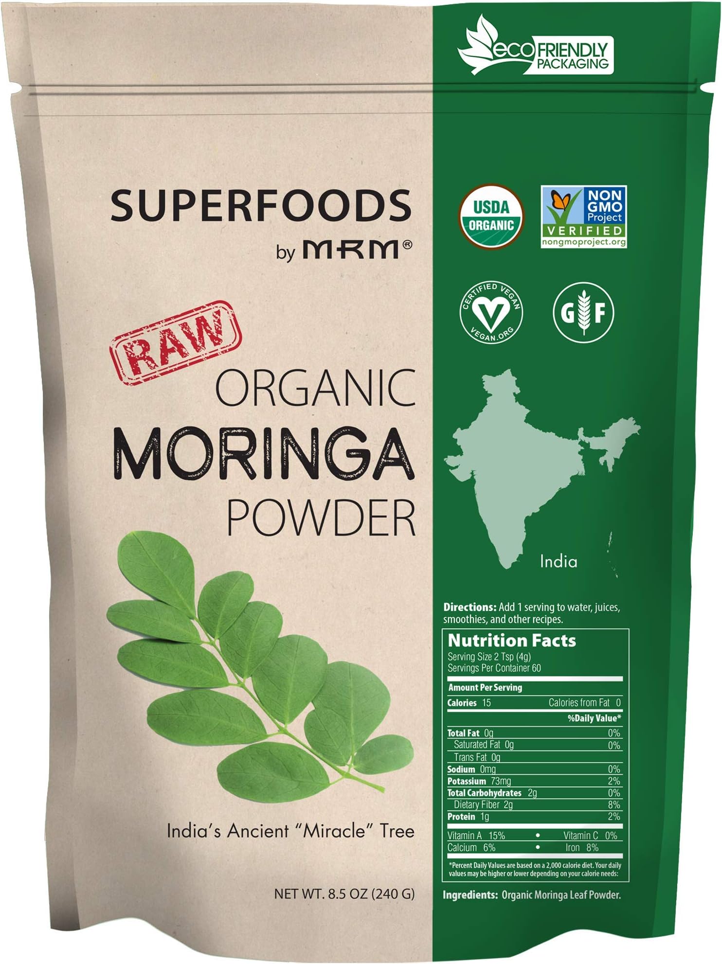 MRM Nutrition Moringa Powder| Superfoods | Digestive health | High fiber | Antioxidant | 60 servings