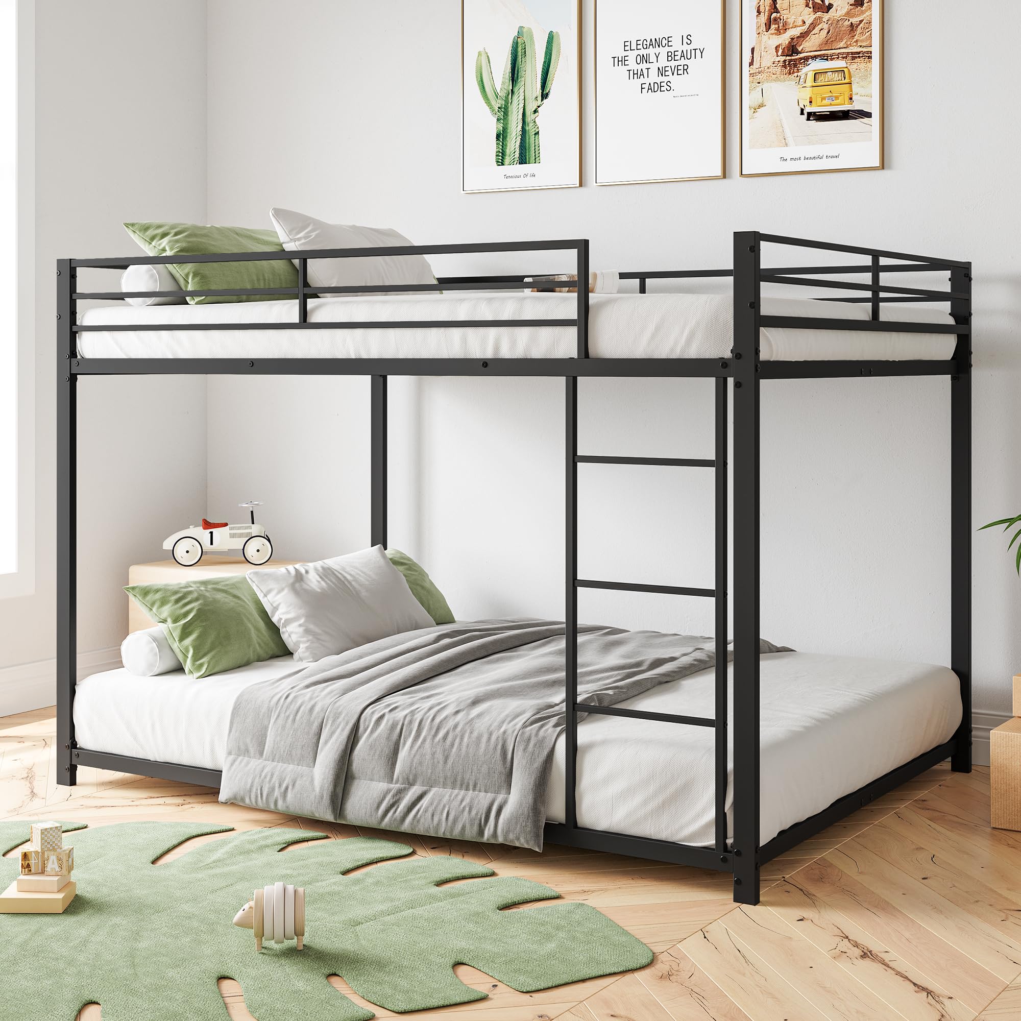 Azkoeesy Letto a castello 140 x 200 cm, metallo resistente, letto matrimoniale, con rete a doghe, protezione dalle cadute, per ragazzi e adulti, in forma classica (nero, 140 x 200 cm), WX00012
