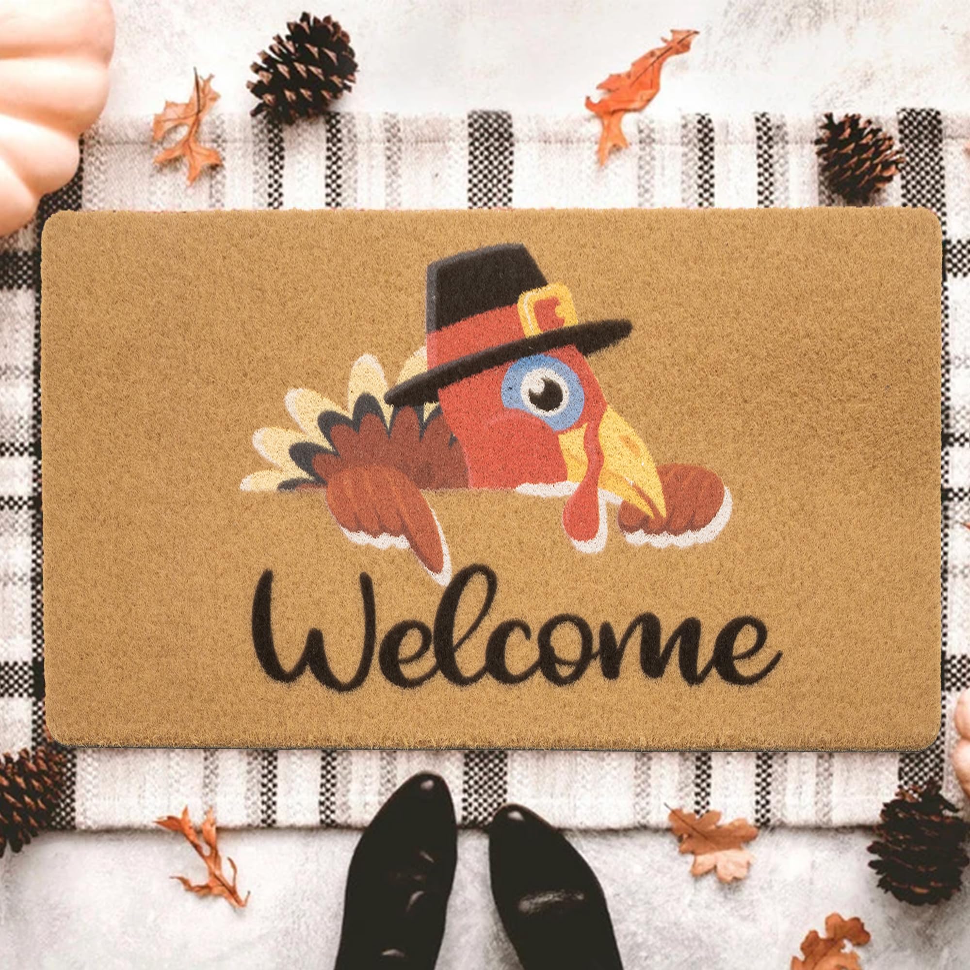 UTOWO Funny-Turkey Paillasson antidérapant en fausse fibre de coco Motif citrouilles 43,2 x 73,2 cm