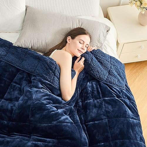 Miniatura 8 de Cottonblue - Manta con peso de vellón, franela y sherpa para adultos, 15 libras, acogedora, suave, mullida, para invierno, de tamaño individual o