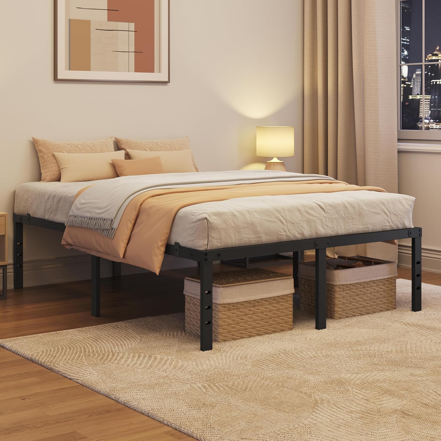 Каркас ліжка Yaheetech Queen у спальні, збоку view, виділяючи місце для зберігання під ліжком