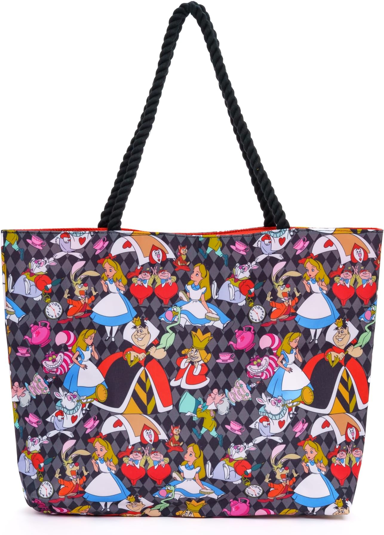 Tote Alice in Wonderland Queen Hearts Cheshire Cat Mad Hatter Print Bag