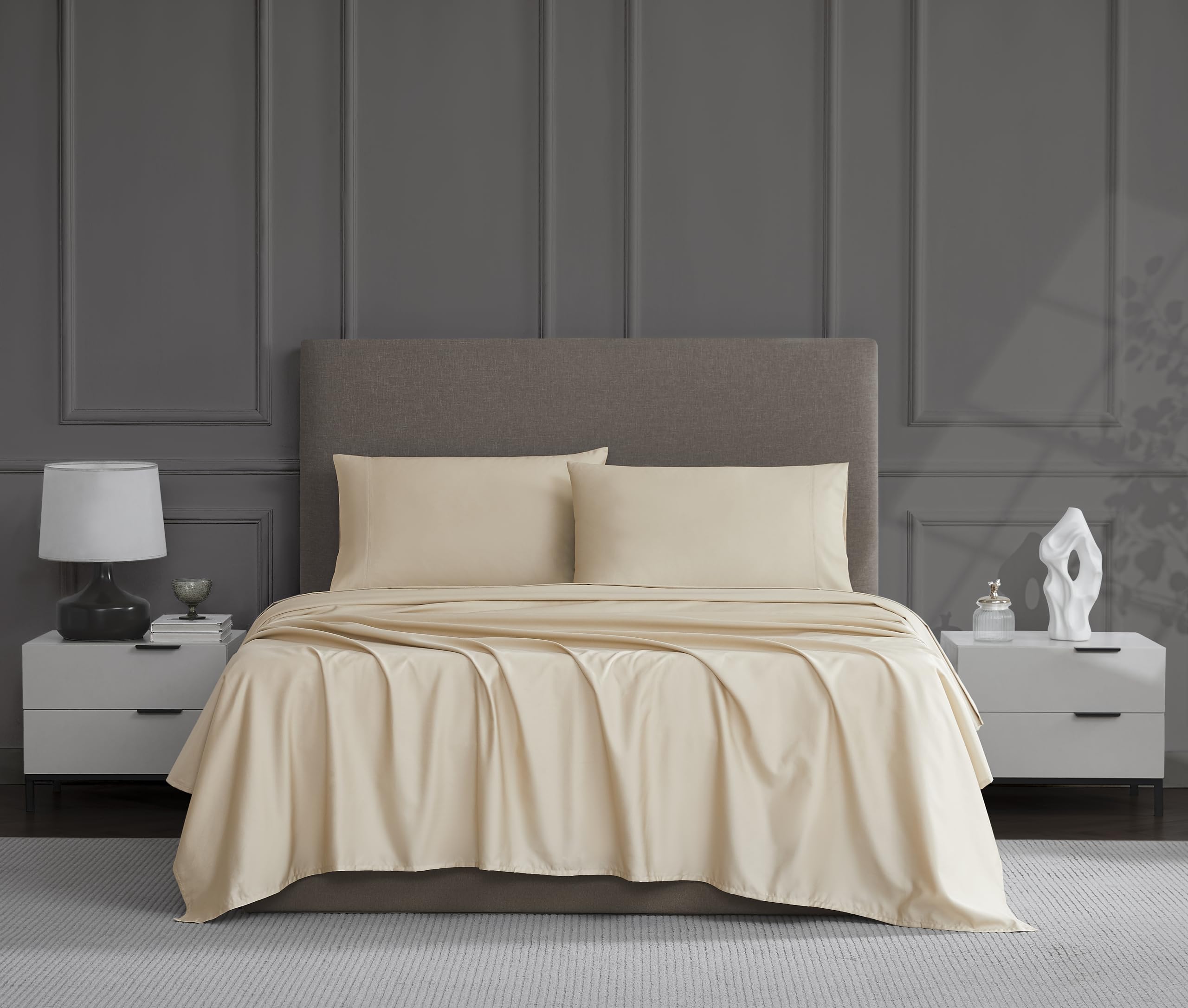Linen Closet Luxury Cotton 1200 Thread Count Hotel Luxury 4-Piece Sheet Set, Queen, Beige