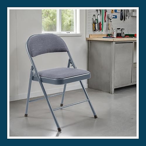 Miniatura 13 de OEF Furnishings Paquete de 4 sillas plegables de acero tapizadas de tela azul, asiento acolchado cómodo, marco recubierto de polvo de calibre 19,