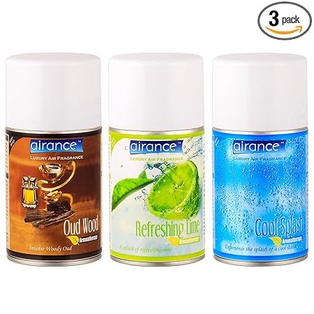 Airance Airance Automatic Room Freshner Spray Refill/Air Freshener/Perfume Spray/Fragrance Aroma Refill - Oud Wood, Refreshing Lime & Cool Splash - 250 ML - Pack Of Three Refills