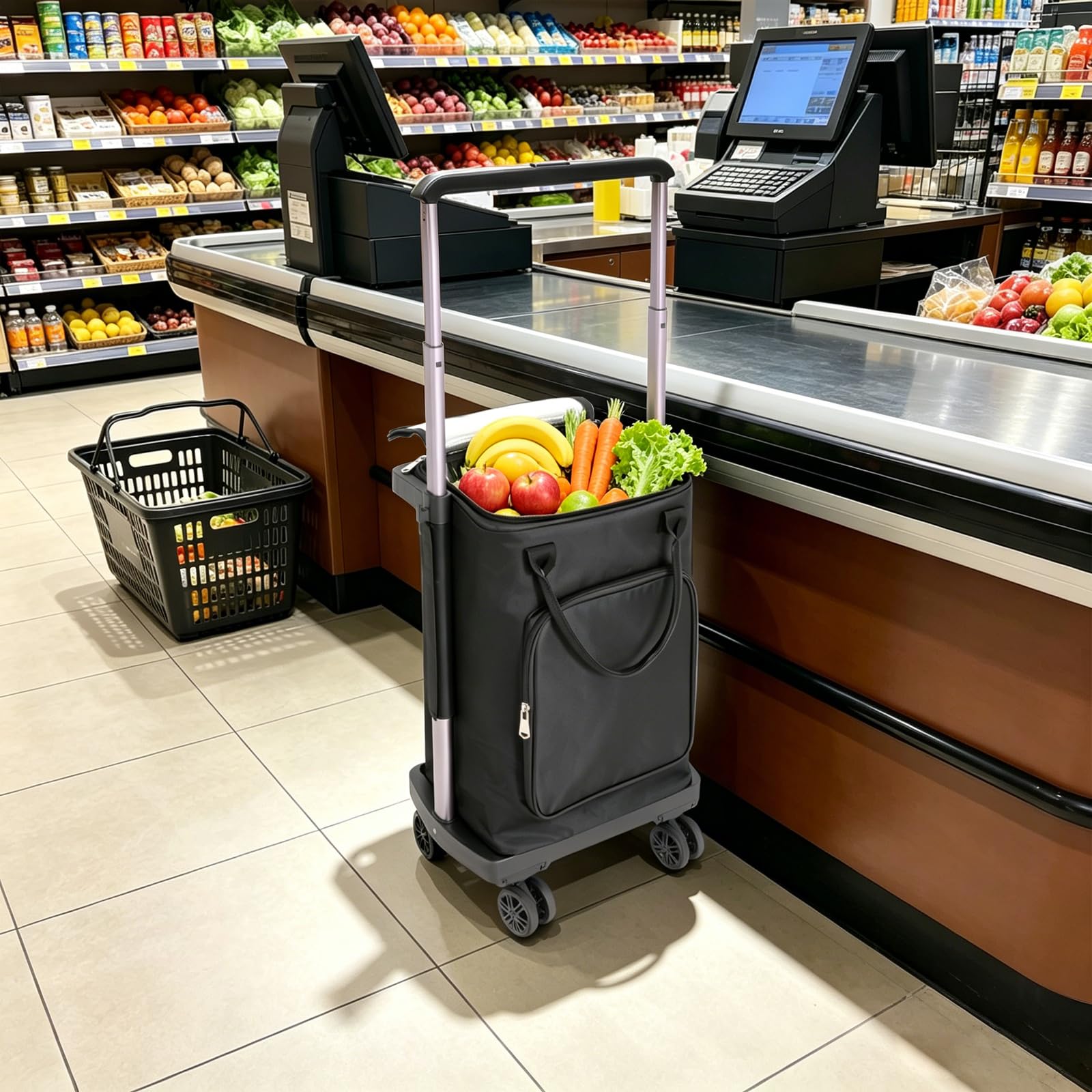 Wózek na zakupy 40 l z 4 kółkami, aluminiowy wózek 3 w 1, do 30 kg