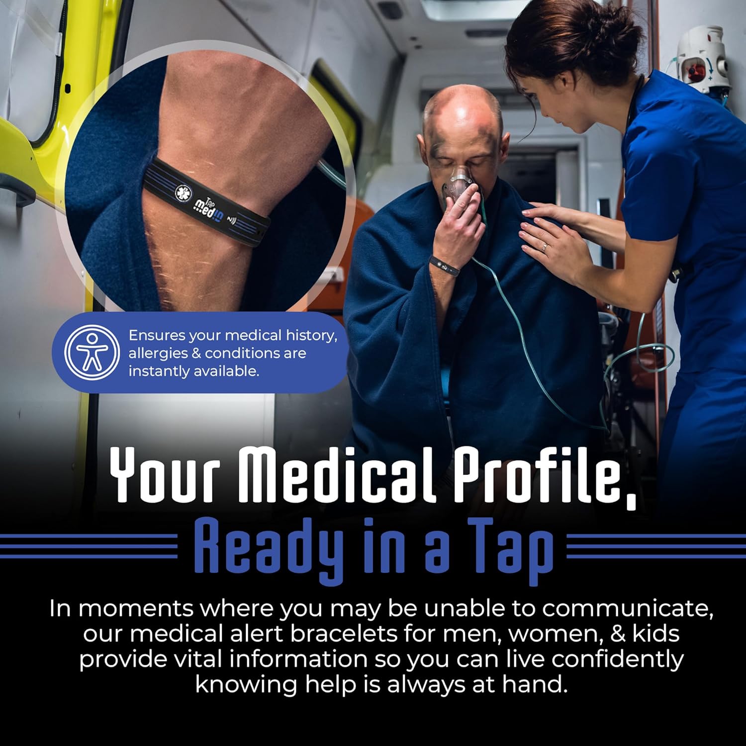 Medical ID Bracelet for Men Women Kids – NFC & QR Code Emergency Profile, No Subscription, Geo Location Tag, Waterproof Silicone, Custom Adjustable Wristband for Diabetes, Autism, Seizure, Pacemaker - Image 2