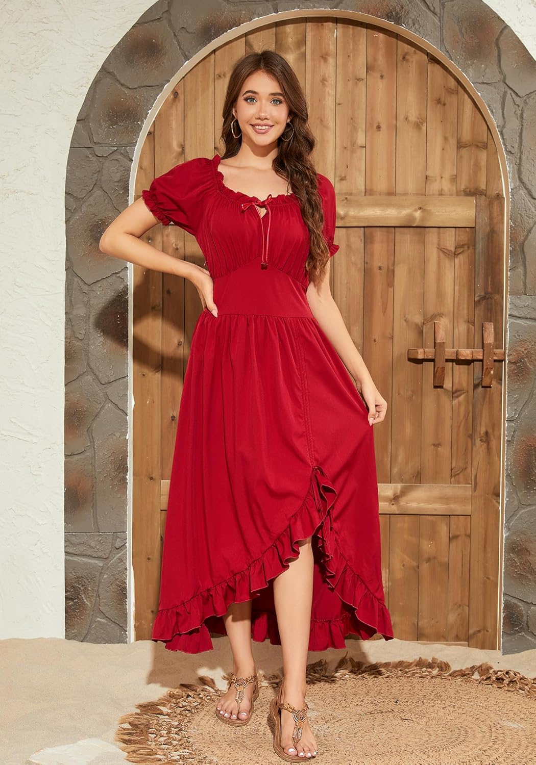 Populus Renaissance Costume Women Medieval Pirate Viking Corset Ruffle Gothic Dress for Halloween - Image 3