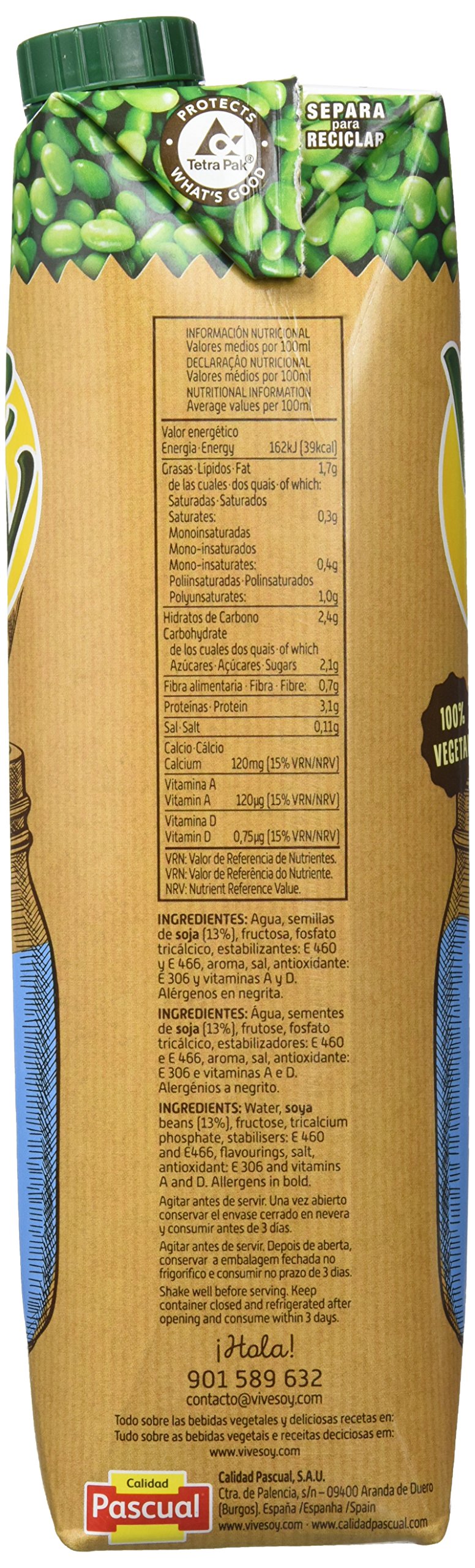 Vivesoy Bebida de Soja Natural Pack de 6 x 1 L