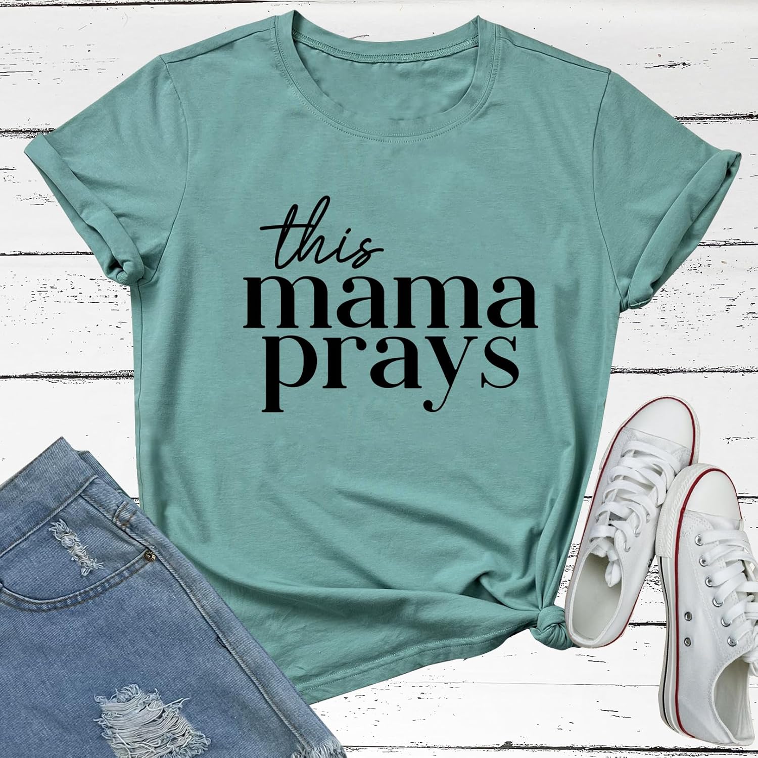 LOOKFACE Women's Graphic T Shirt Mama Prays Casual Tops - Image 2