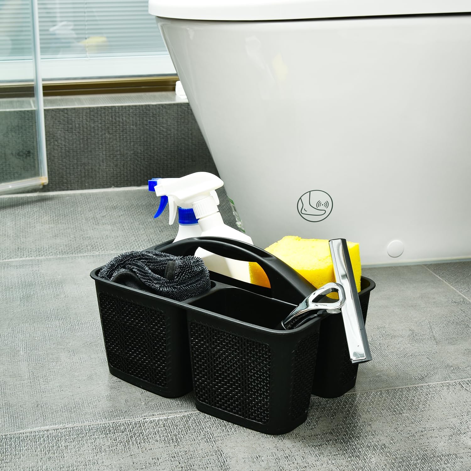NINU Plastic Black Shower Caddy Basket, Divided Cleaning Portable Shower Basket with Handle Compartments Storage Organizer for Bathroom, College, Kitchen, Dorm Room Essentials