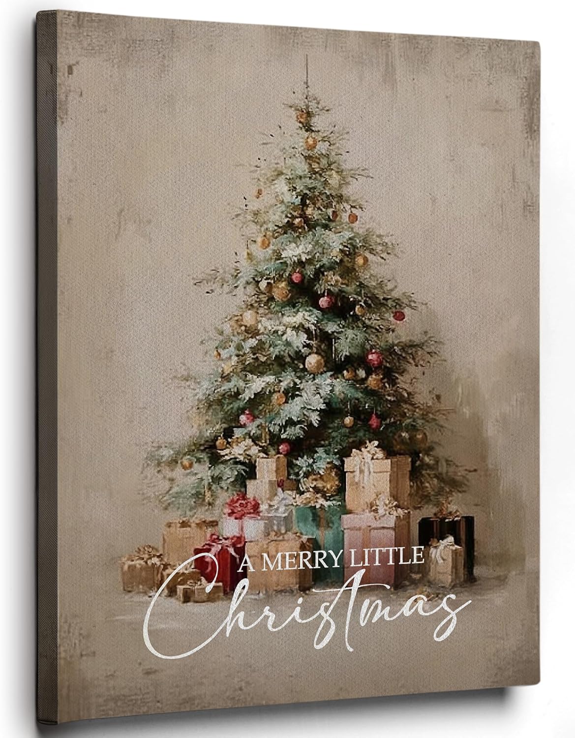 Ebroniah Vintage A Merry Litte Christmas Tree Wall Art, Winter Festive Canvas Wall Art Decor for Holiday Living Room, Rustic Farmhouse Cozy Prints Framed Artwork for Walls Bedroom Kitchen Home 12x15in